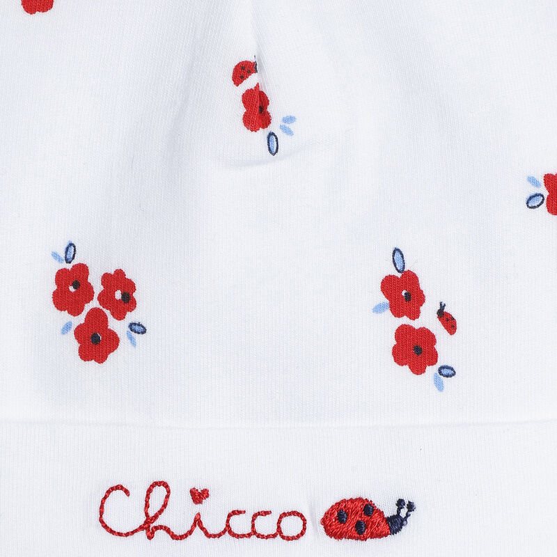 Infant Girls White and Red Floral Printed Cap image number 2